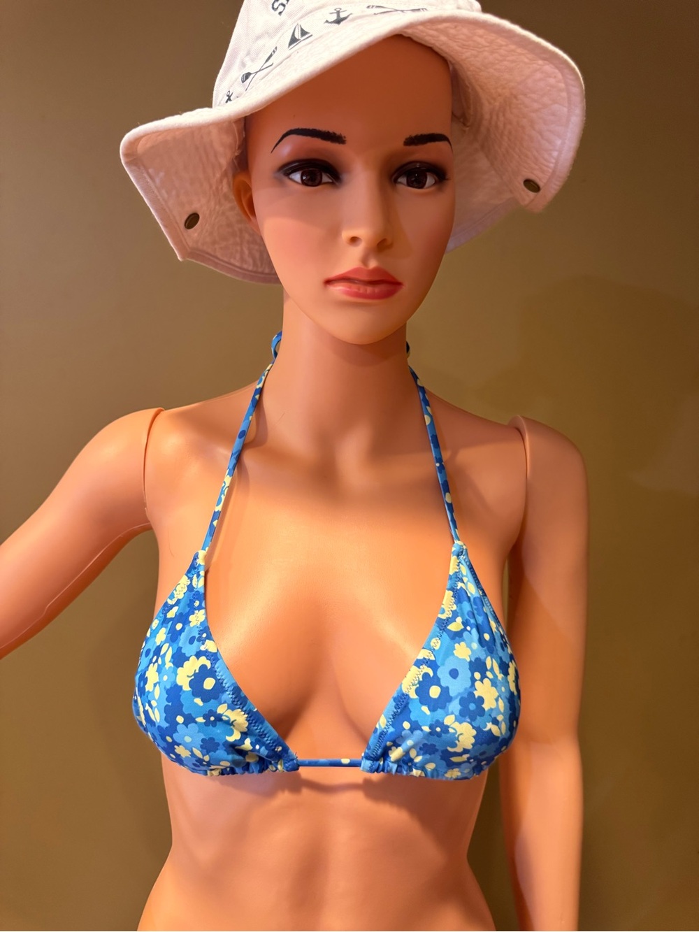 SHEIN Blue & Yellow Floral Triangle Bikini Top